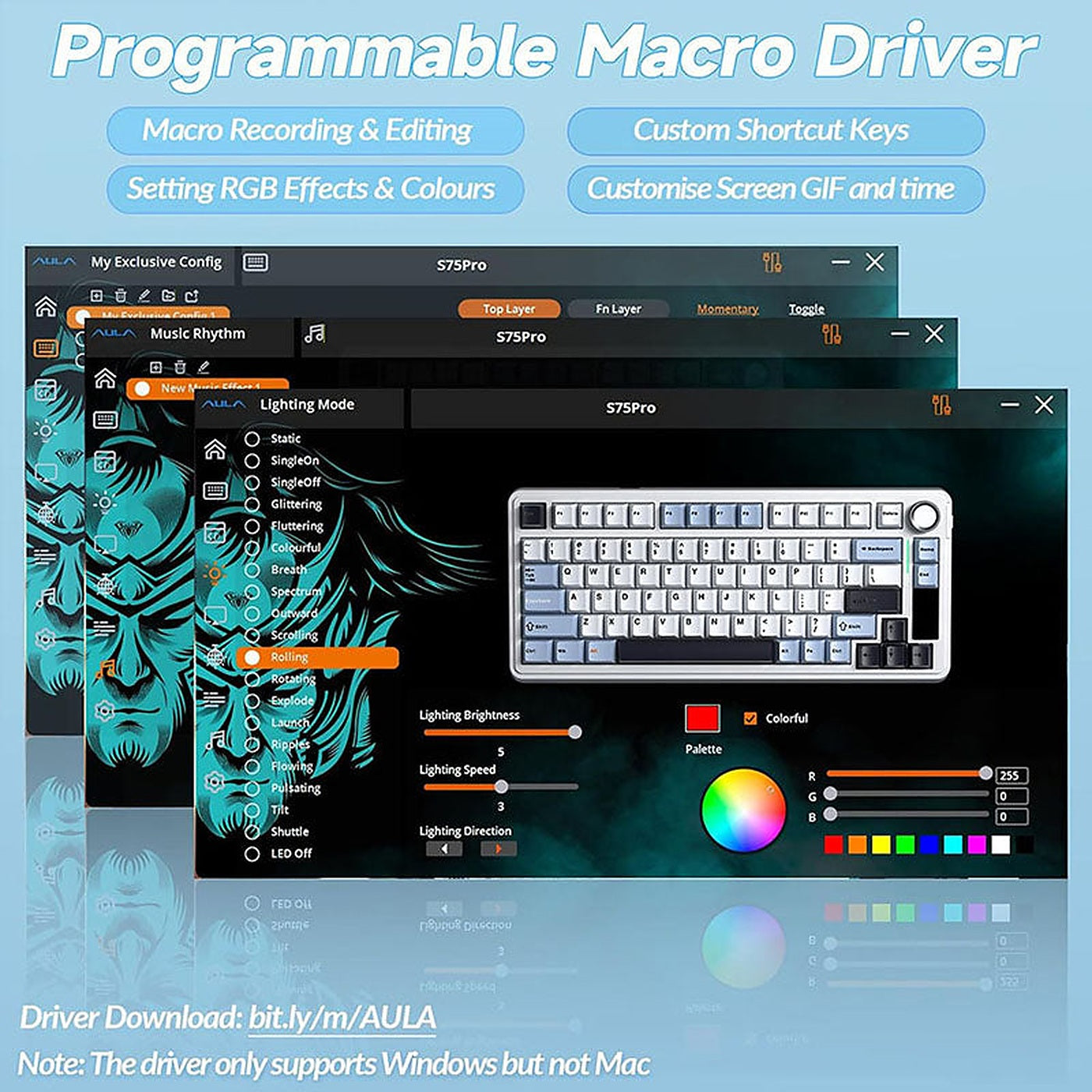 Aula S75 Pro Blue-White ANSI - software overview