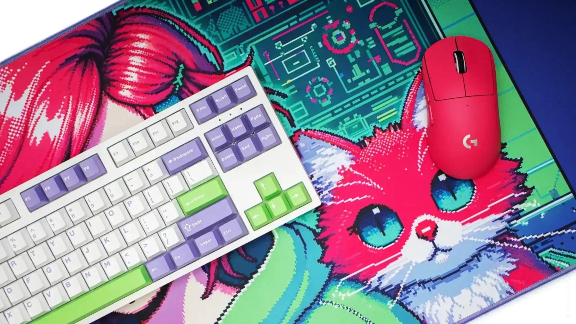 Geekboards desk mat in a keyboard workspace