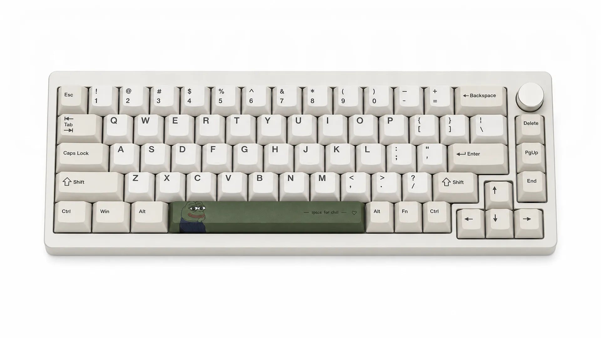 PEPE Space for Chill 6.25u spacebar installed on a white keyboard